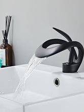 Bathroom Sink Faucet Waterfall Spout, Brass Mixer Basin Taps, Single Handle One Hole Bath Taps Painted Finishes Tall Body Modern Style